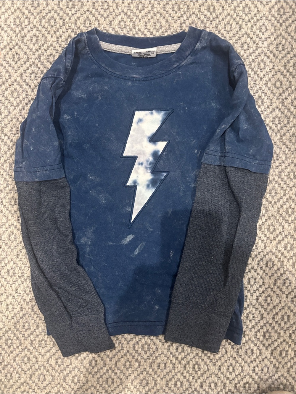 Boys Navy Layered-Look Lightning Bolt Long Sleeve Tee